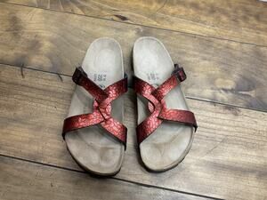 Birkenstock Birki’s Sylt Metallic Red Croc Embossed Sandals Size 39 US W 8 M 5